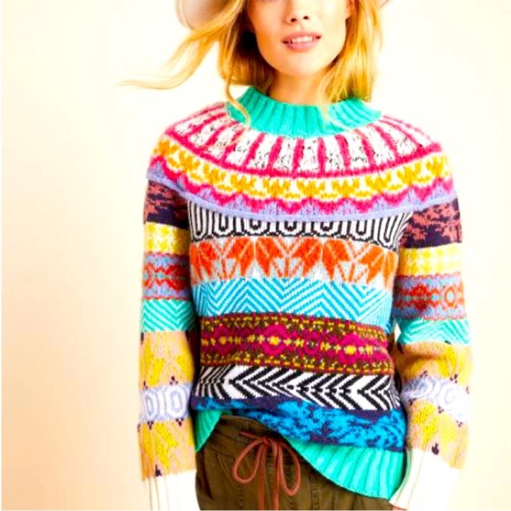 Anthropologie Ryan Fair Isle Colorful Knit Women’s Sweater